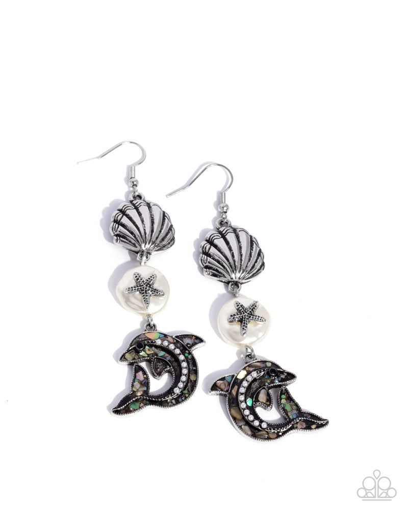 Delightful Dolphin White Earrings