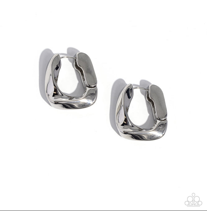 Asymmetric Advocate Silver Hinge Hoops