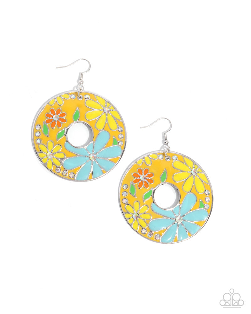 Embroidered Elegance Yellow Earrings