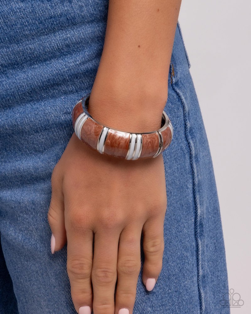 Pearly Persistence Brown Hinge Bracelet
