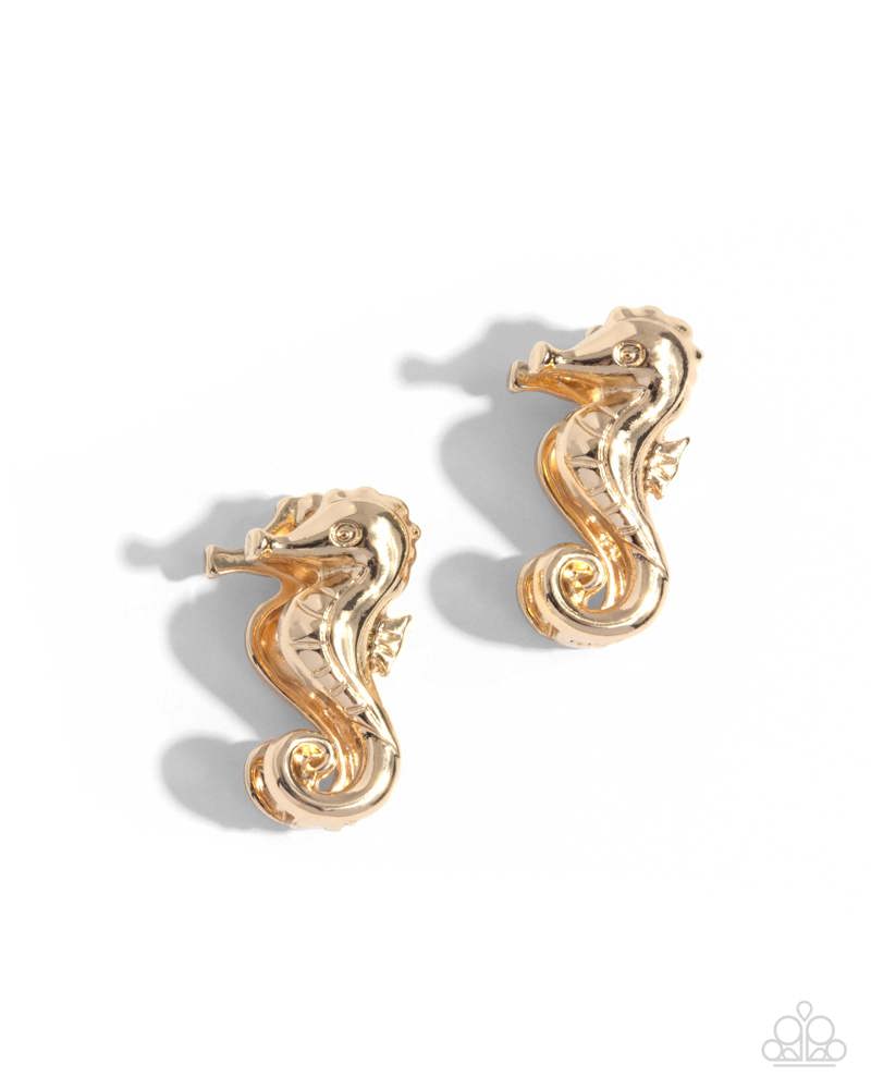 Sea Horse Statement Gold Hinge Hoops