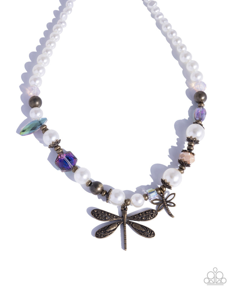 Dragonfly Delight Brass Necklace