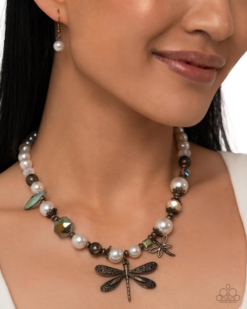 Dragonfly Delight Brass Necklace