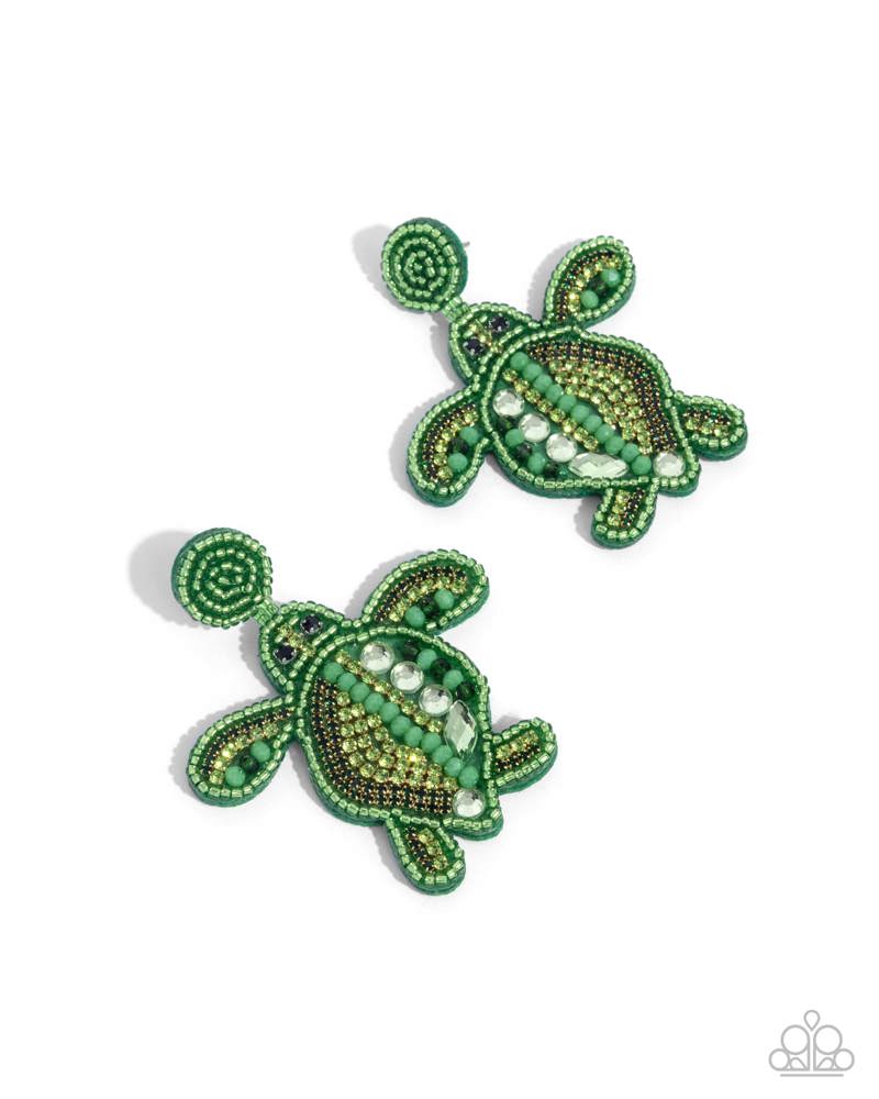 Turtle Tapestry Green Earrings