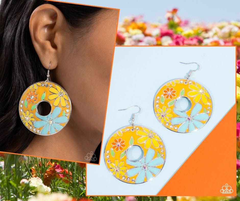 Embroidered Elegance Yellow Earrings