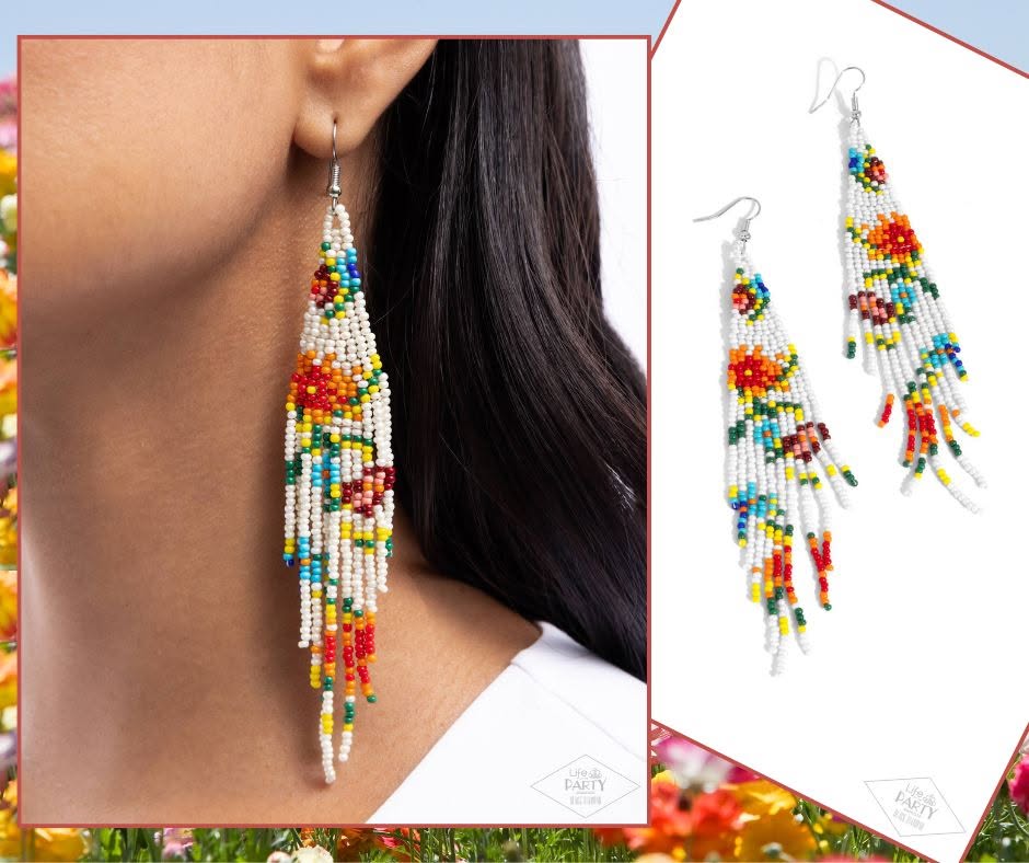 Beaded Gardens White Earrings