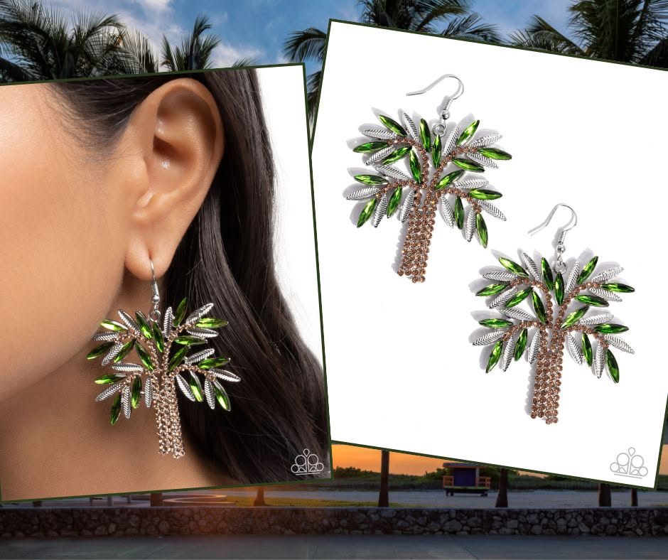 Palm Tree Pizzazz Green Earrings