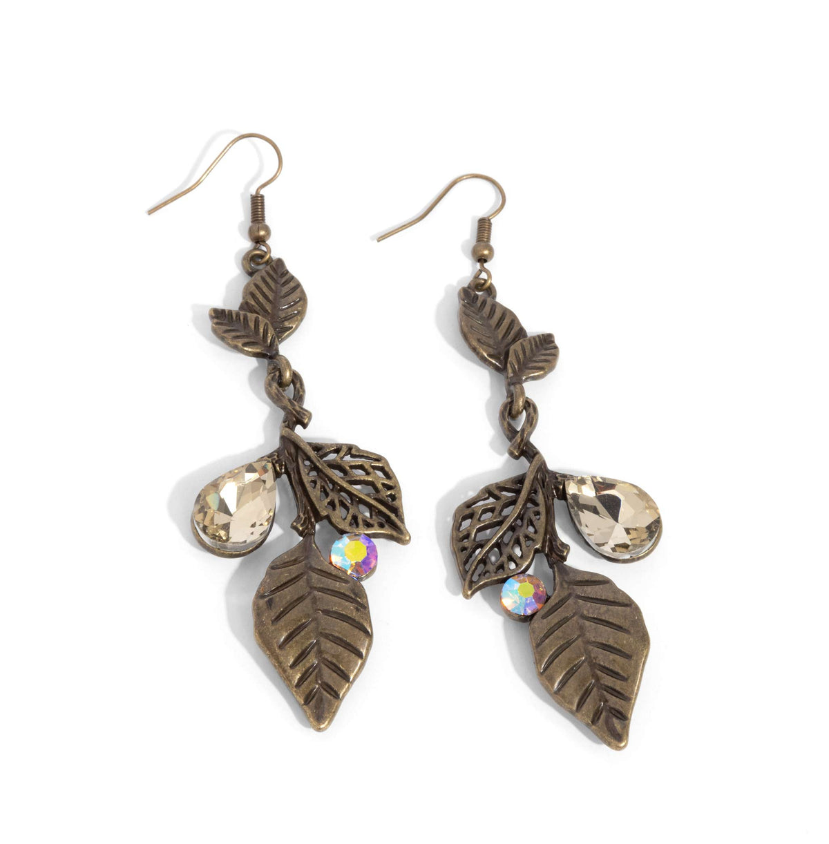 Descending Dazzle Brass Earrings