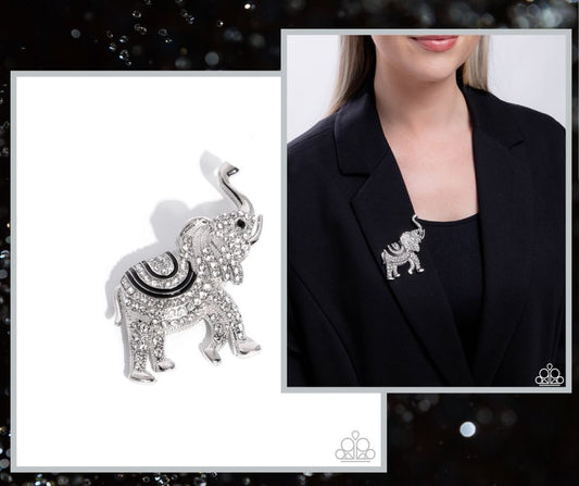 Elephant Embrace Black Brooch