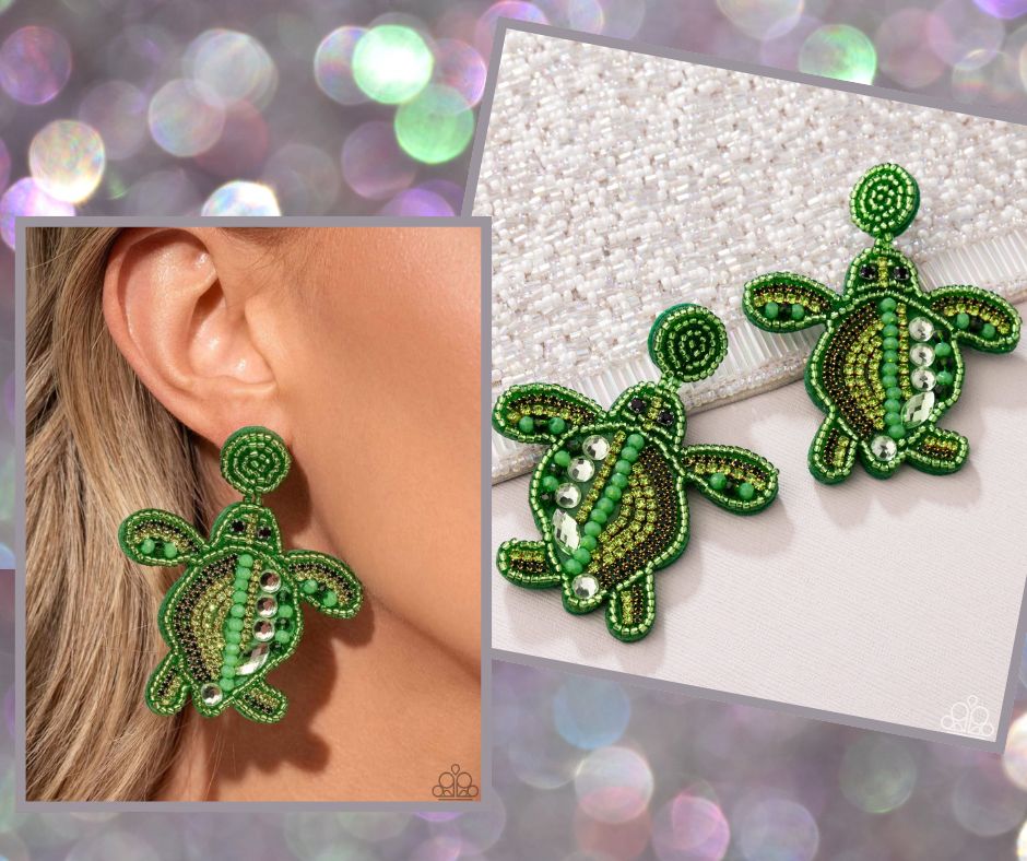 Turtle Tapestry Green Earrings