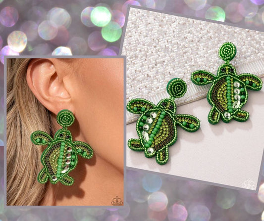 Turtle Tapestry Green Earrings